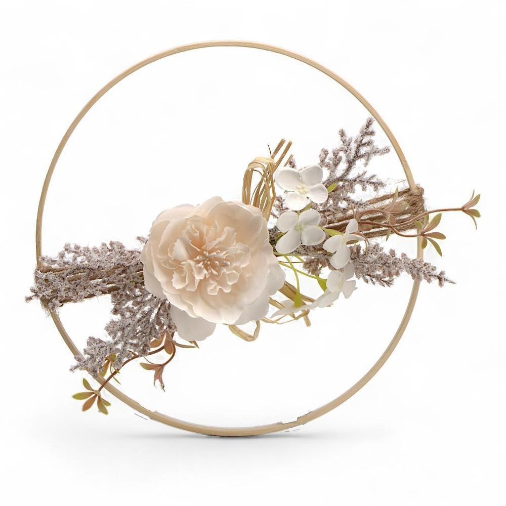 DECORO LEGNO CON FIORE H25 PANNA